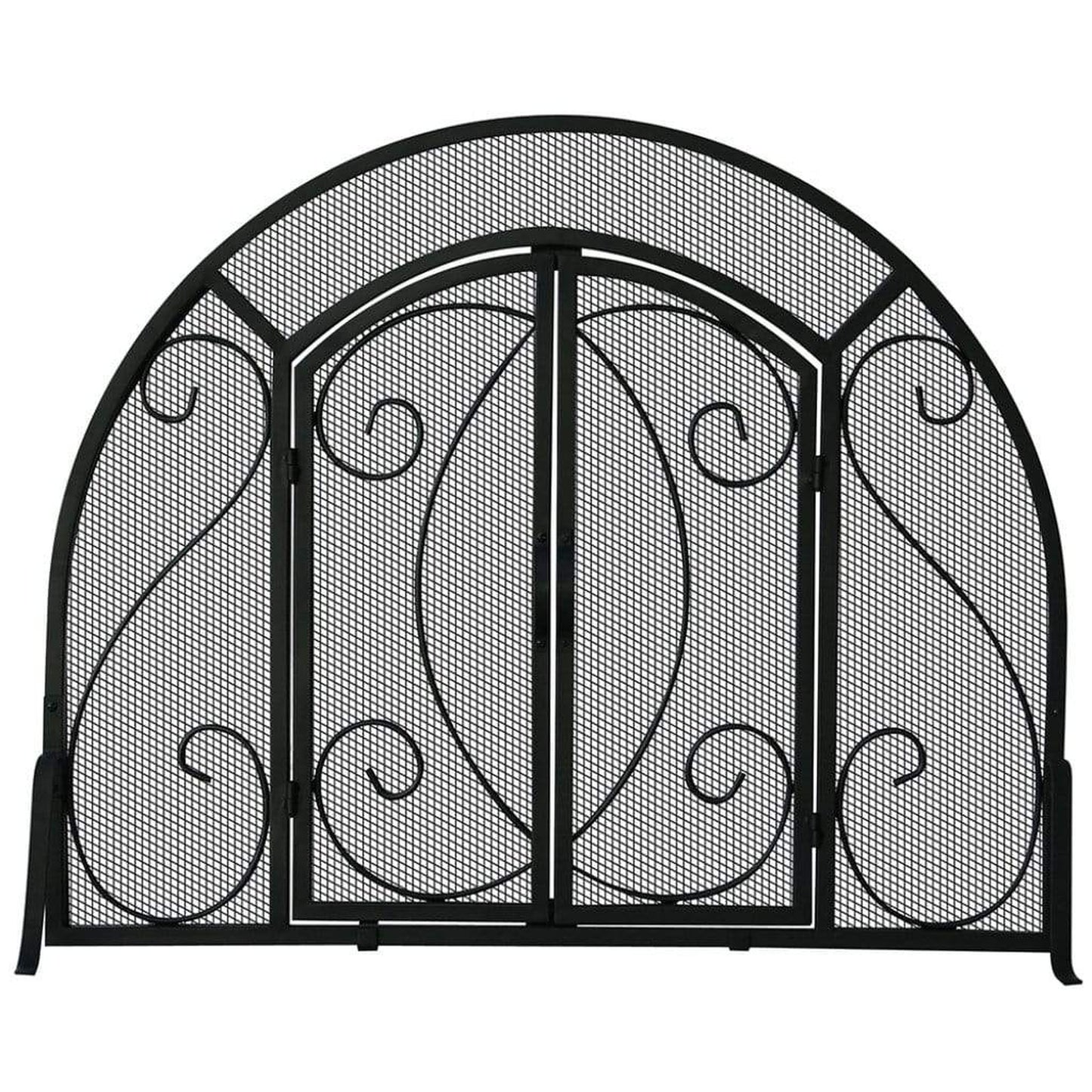 UniFlame 39" S-1096 Single Panel Black Wrought Iron Ornate Screen w/ Doors