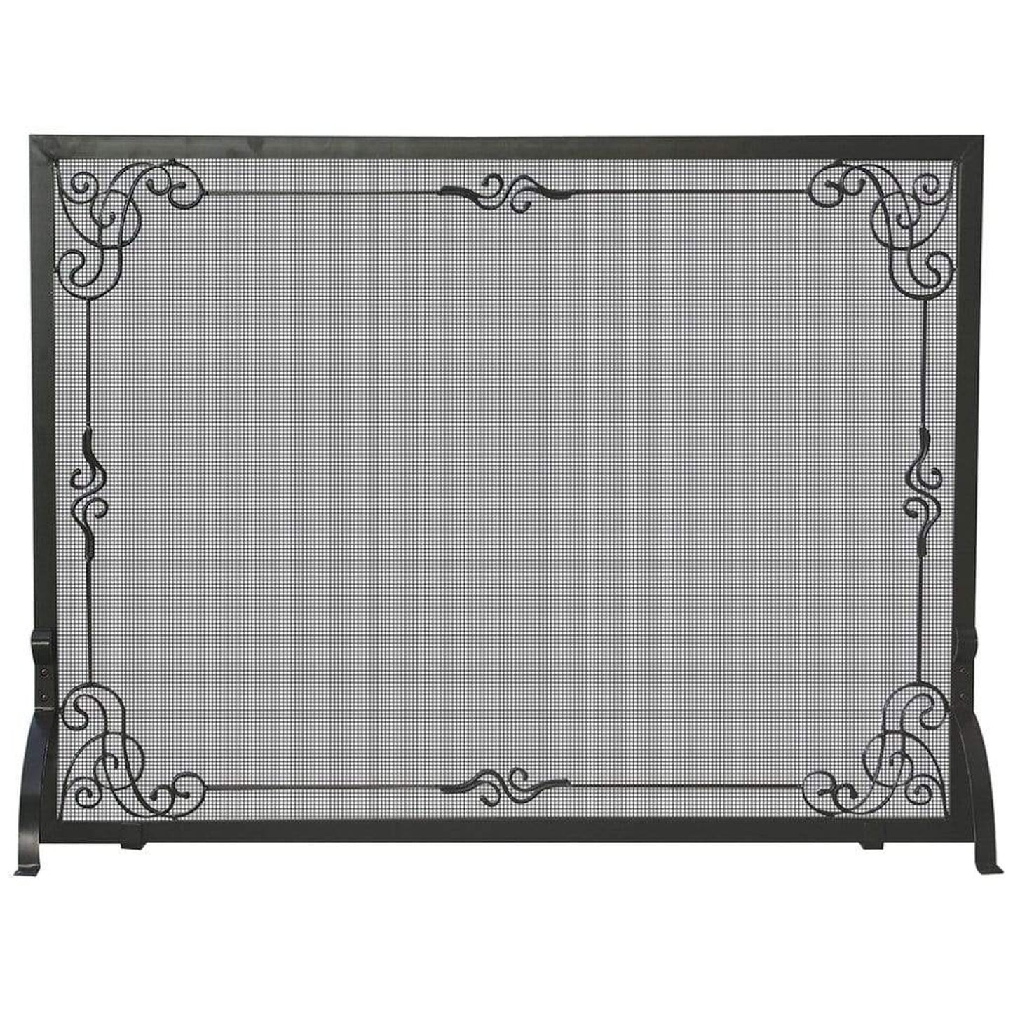UniFlame 44" S-1025 Single Panel Black Wrought Iron Screen w/ Decorative Scroll