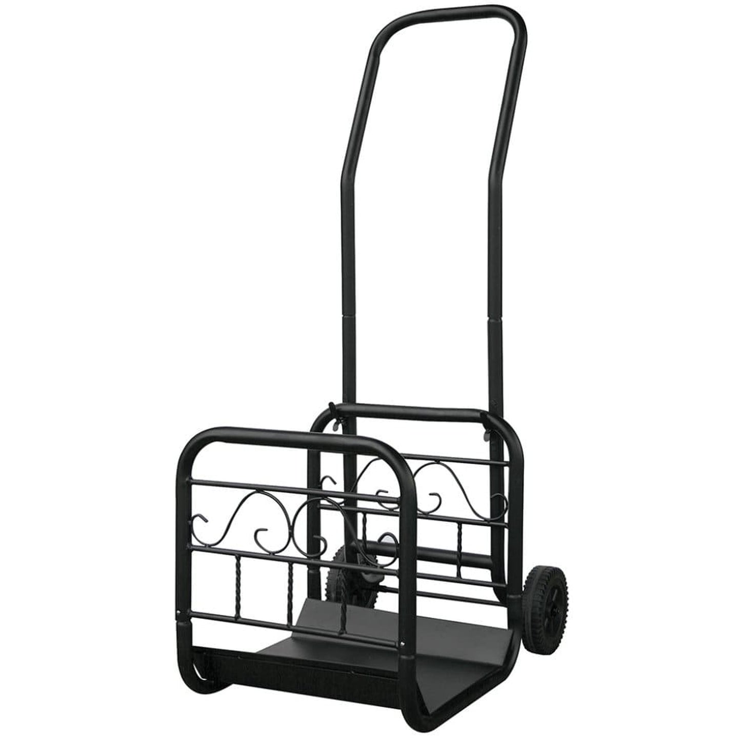 UniFlame 44" W-1058 Large Black Wrought Iron Log Rack w/ Wheels and Removable Cart