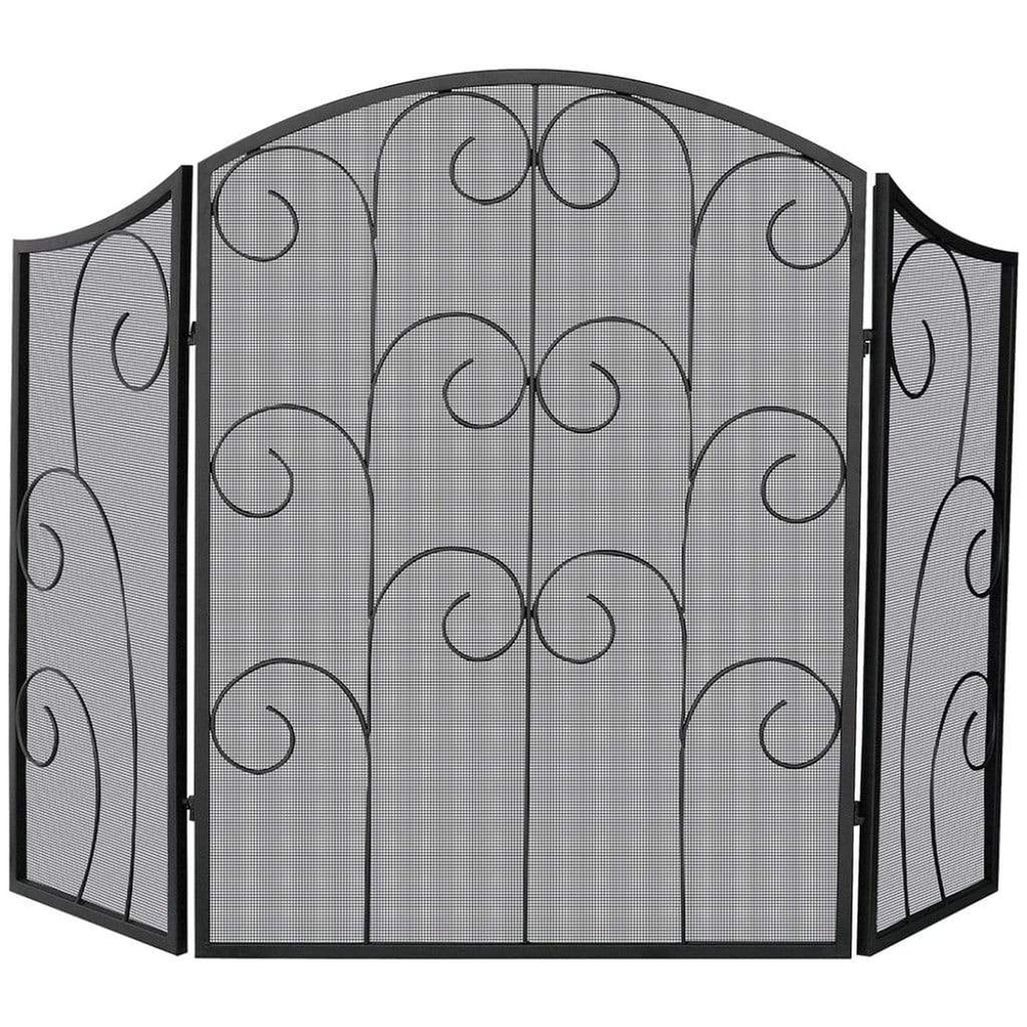 UniFlame 52" S-1015 3 Panel Black Wrought Iron Screen w/ Decorative Scroll