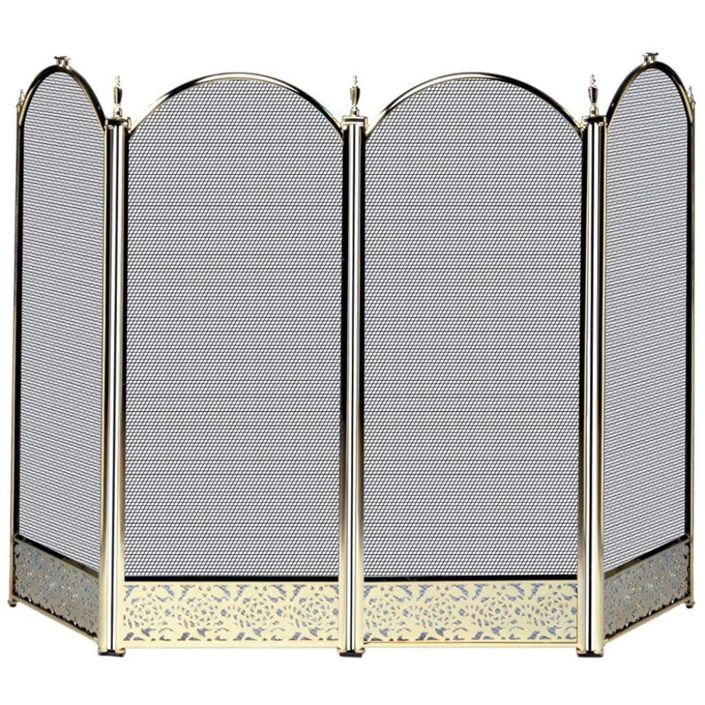 UniFlame 52" S-2115 4 Fold Polished Brass Screen w/ Decorative Filigree