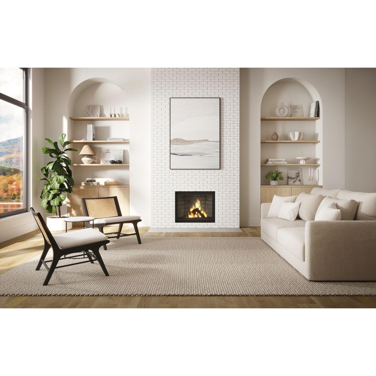 Valcourt Antoinette Decorative Wood Fireplace With Classic Moulded Refractory Brick Panels & Straight Masonry Finishing Trim