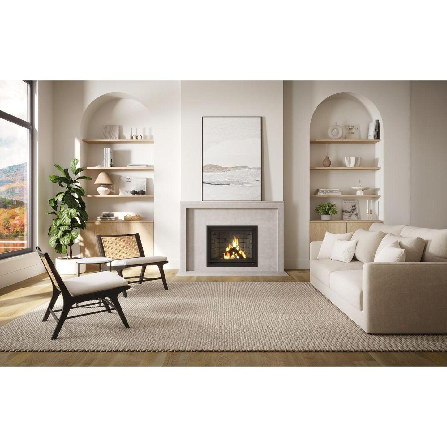 Valcourt Antoinette Decorative Wood Fireplace With Classic Moulded Refractory Brick Panels & Straight Narrow Overlap Finishing Trim