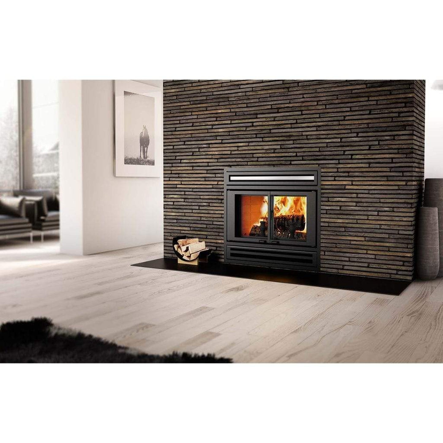 Valcourt Black Modern Faceplate for Manoir Wood Burning Fireplace