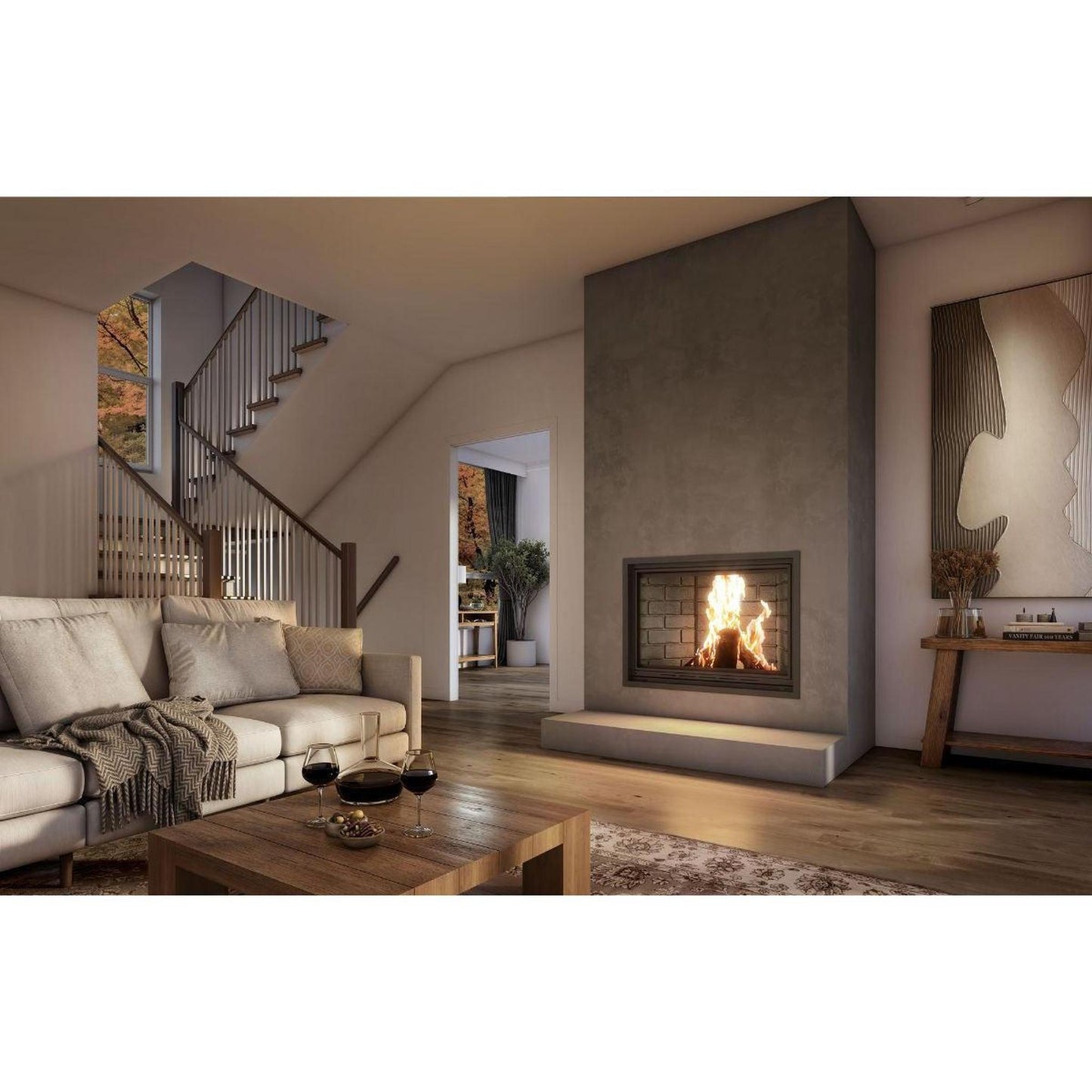 Valcourt Frontenac Decorative Wood Fireplace With Classic Moulded Brick Panels & Straight Narrow Overlap Finishing Trim