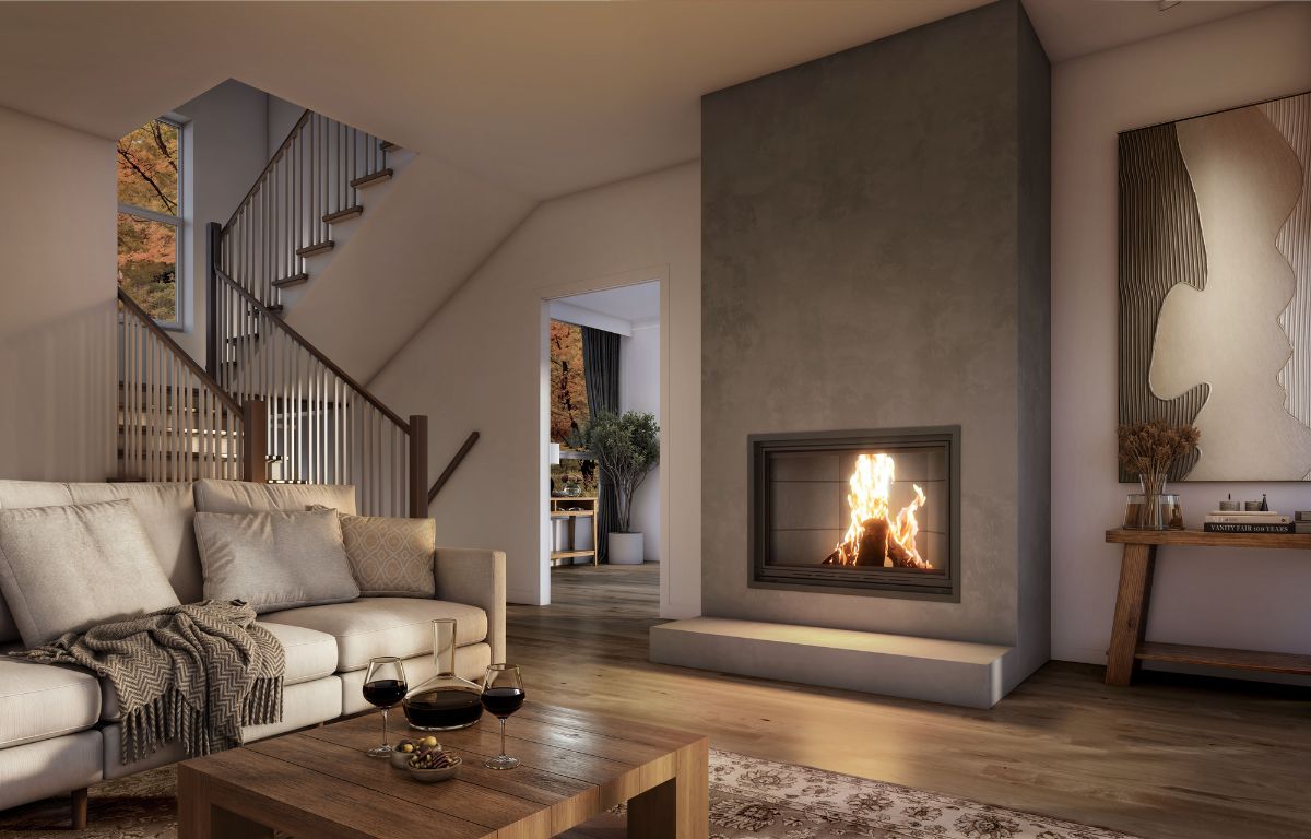Valcourt Frontenac Decorative Wood Fireplace With Contemporary Moulded Brick Panels & Straight Narrow Overlap Finishing Trim