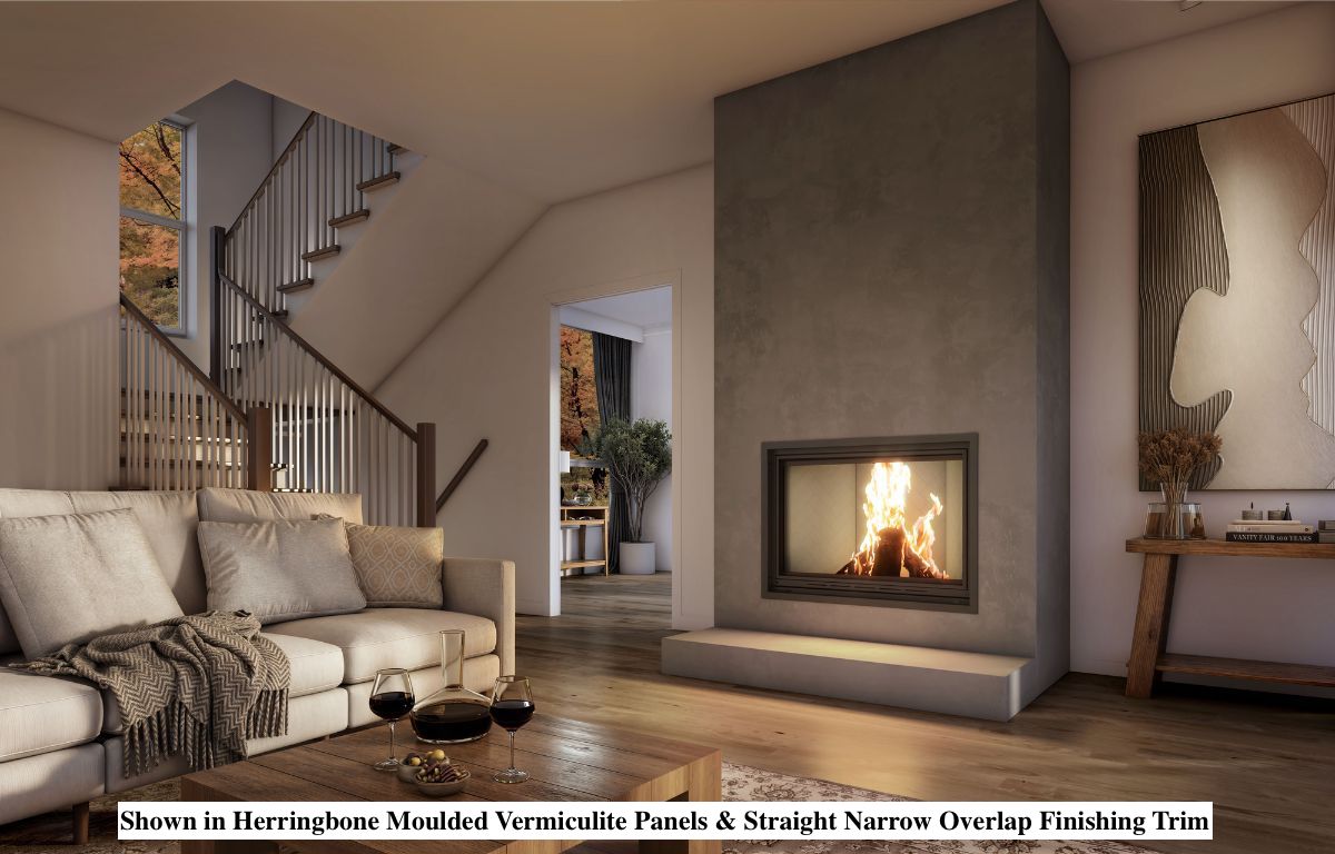 Valcourt Herringbone Moulded Vermiculite Panels for Frontenac Decorative Wood Fireplace