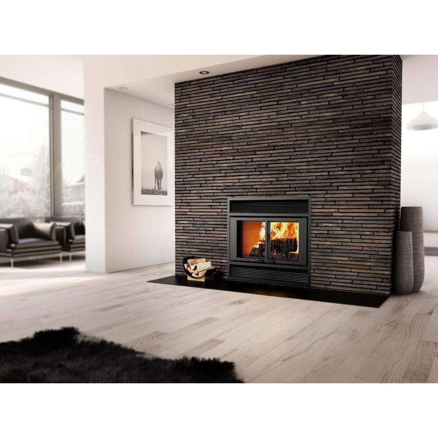 Valcourt Manoir Wood Burning Fireplace With Black Traditional Faceplate Louver