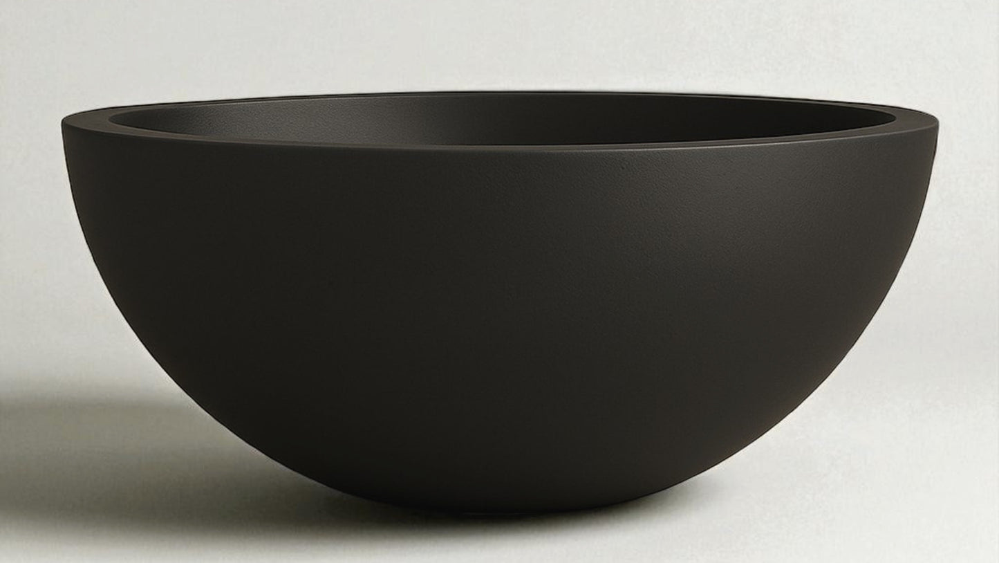 Warming Trends AON 26" Black Finish Glass Fiber Reinforced Concrete Aura Small Bowl With U100 Crossfire Brass Burner and 21" Circular Plate