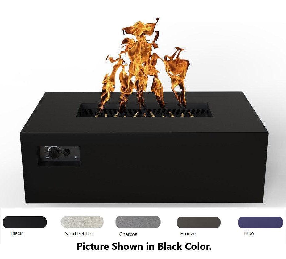 Warming Trends AON 48" Blue Powder-Coated Steel Rectangular Natural Gas Fire Table With Mercury Ignition and UT170 CrossFire Brass Burner