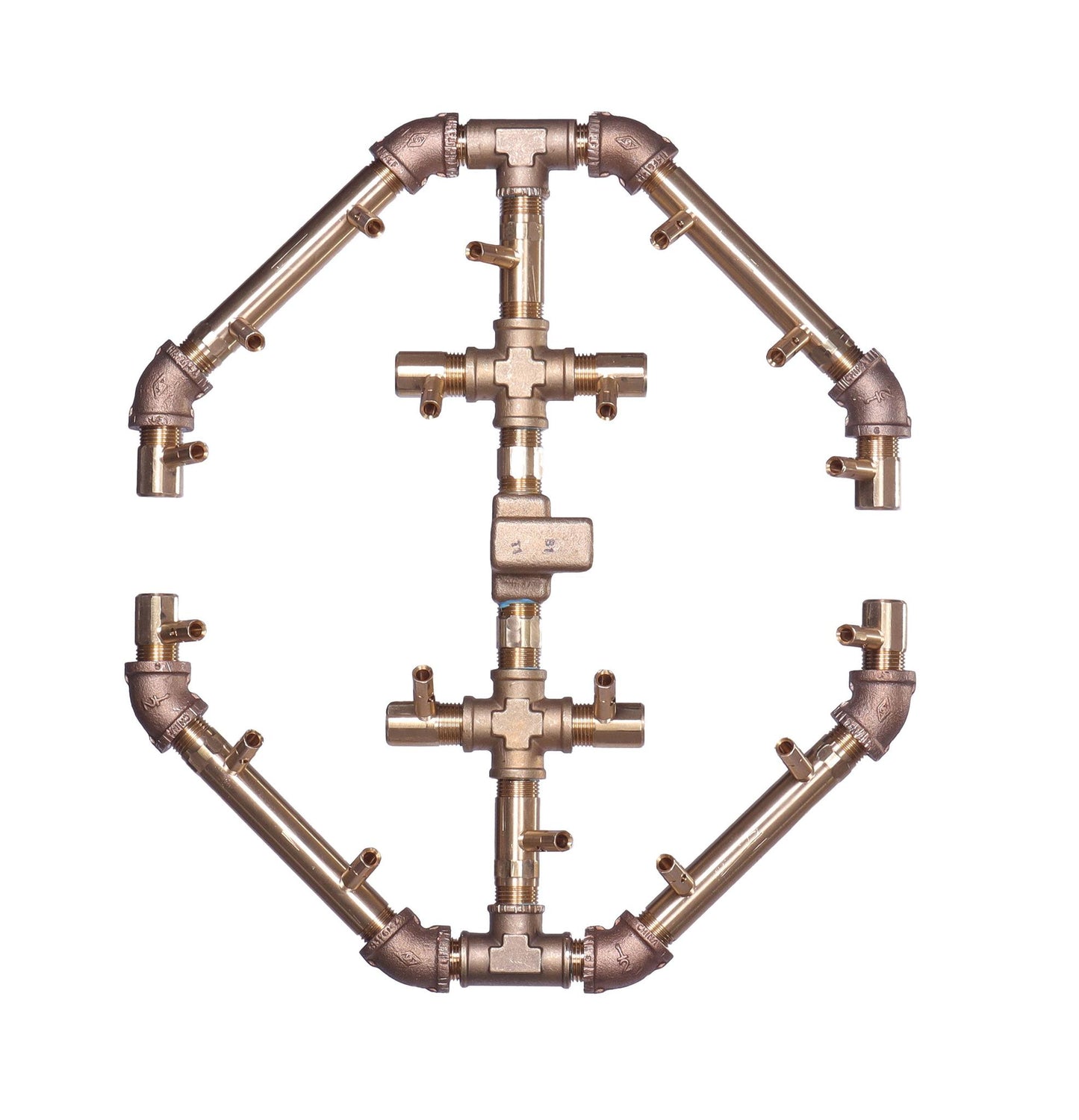 Warming Trends Octagonal CFBO180 180K BTU Natural Gas Crossfire Brass Burner With Waterstop, 24" Square Plate & Single Flex Line Kit