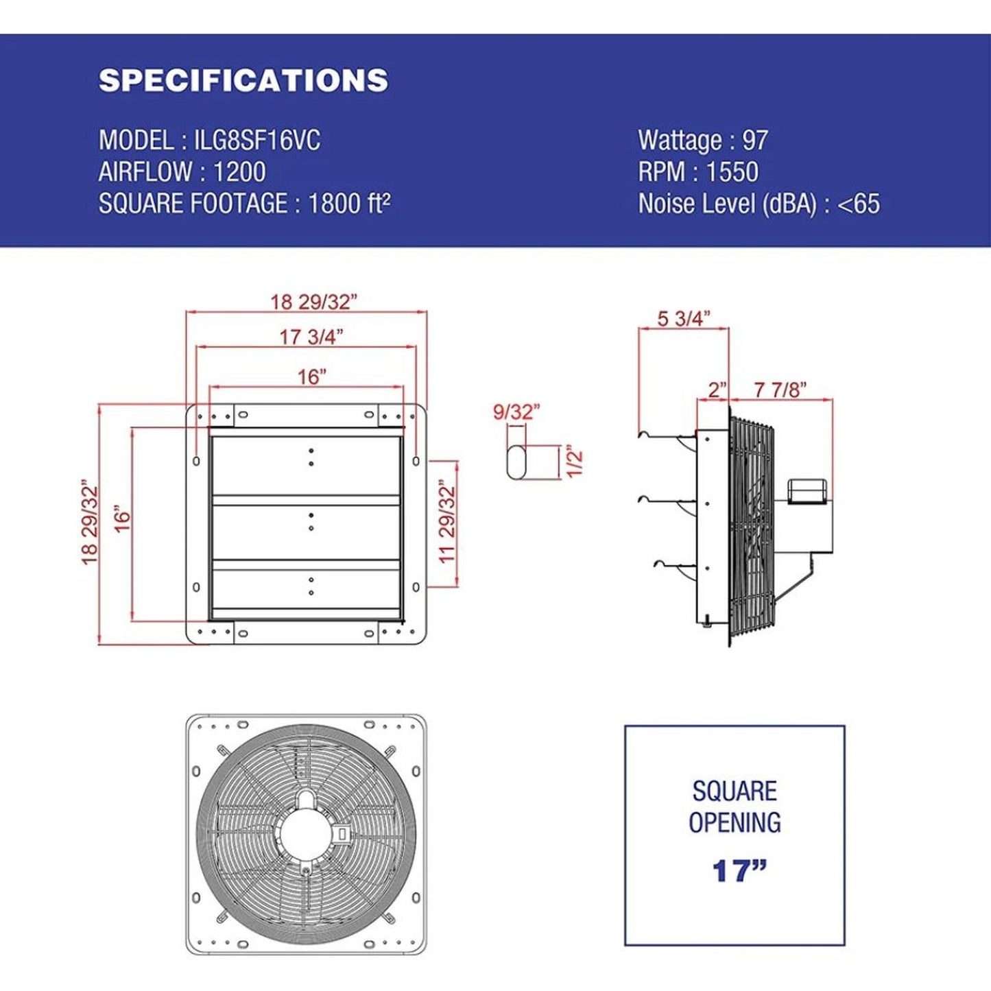 iLIVING 16" Wall-Mounted Smart Remote Shutter Exhaust Fan with Thermostat