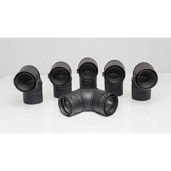 Olympia Chimney & Venting 3" Ventis PelletVent 304L Inner/Galvanized Outer 90-Degree Black Fixed Elbow 6-Pack - VPB-EL0390-6