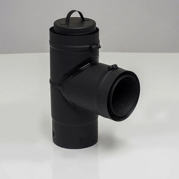 Olympia Chimney & Venting 3" Ventis PelletVent Pipe 304L Inner/Galvanized Outer Black Tee with Cap - VPB-T03