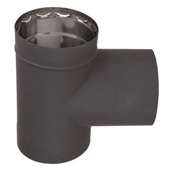 Olympia Chimney & Venting 6" Ventis Double-Wall Black Stove Pipe 430 Inner Tee With Cap - VDB06T