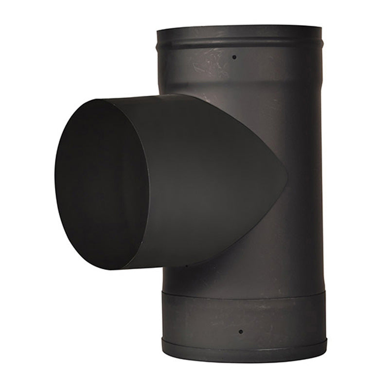 Olympia Chimney & Venting 6" Ventis Single-Wall Black Stove Pipe 22-Gauge Cold-Rolled Steel-Tee with Fixed Snout-VSB06T