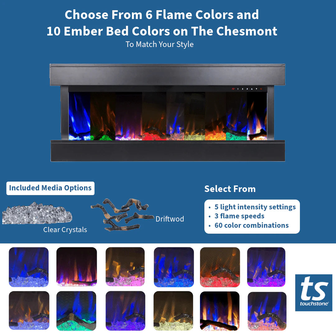 Touchstone Chesmont 50" Black Wall-Mounted 3-Sided Smart Electric Fireplace (Alexa/Google Compatible)