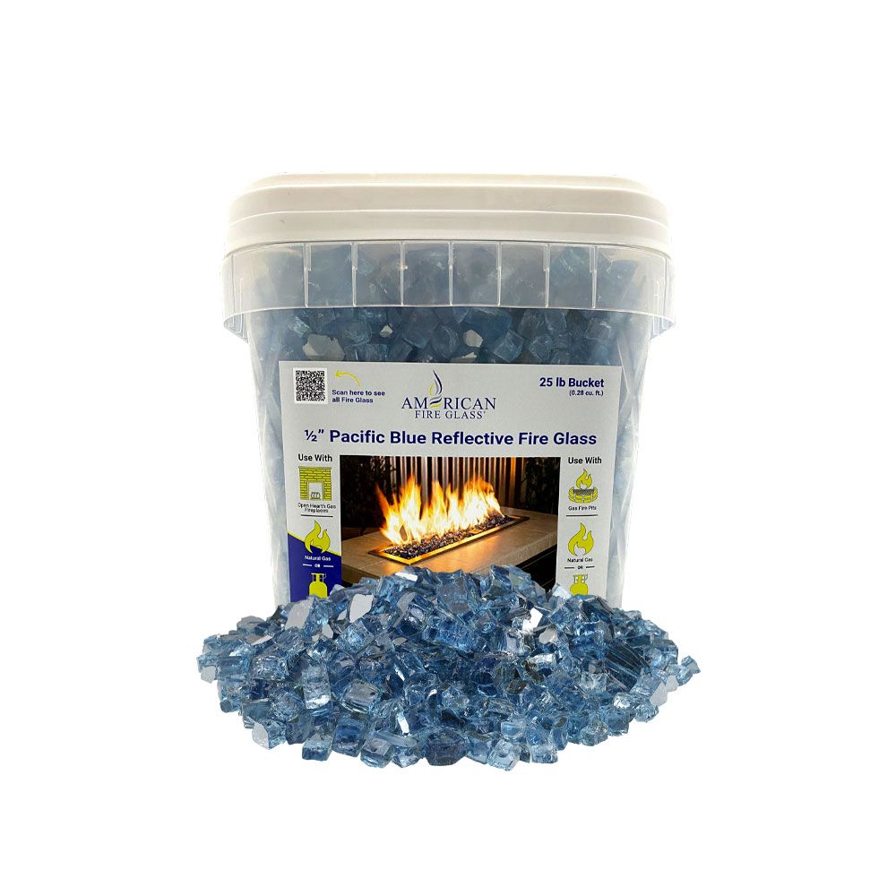 1/2" Pacific Blue Reflective Fire Glass (25 lbs in Bucket)