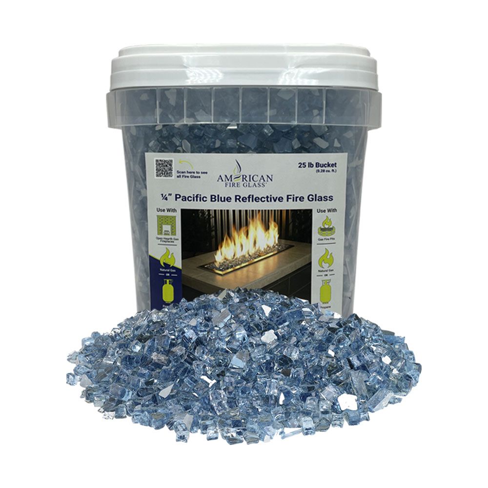 1/4" Pacific Blue Reflective Fire Glass (25 lbs in Bucket)
