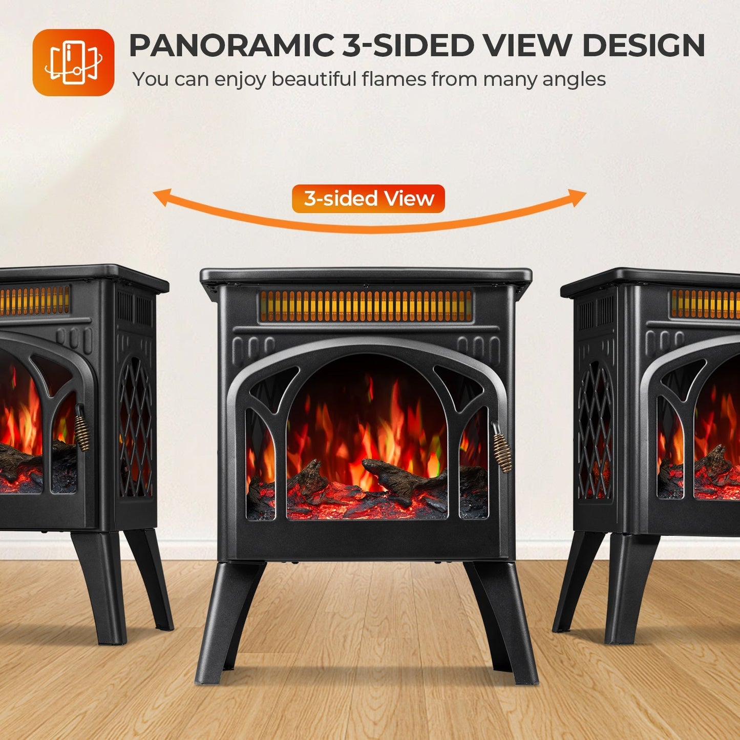 R.W.FLAME 17" Black 500W-1500W Freestanding Electric Fireplace Heater With Remote Control Adjustable Brightness and Heating Mode