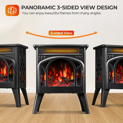 R.W.FLAME 17" Black 500W-1500W Freestanding Electric Fireplace Heater With Remote Control Adjustable Brightness and Heating Mode