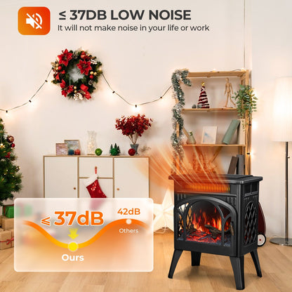 R.W.FLAME 17" Black 500W-1500W Freestanding Electric Fireplace Heater With Remote Control Adjustable Brightness and Heating Mode