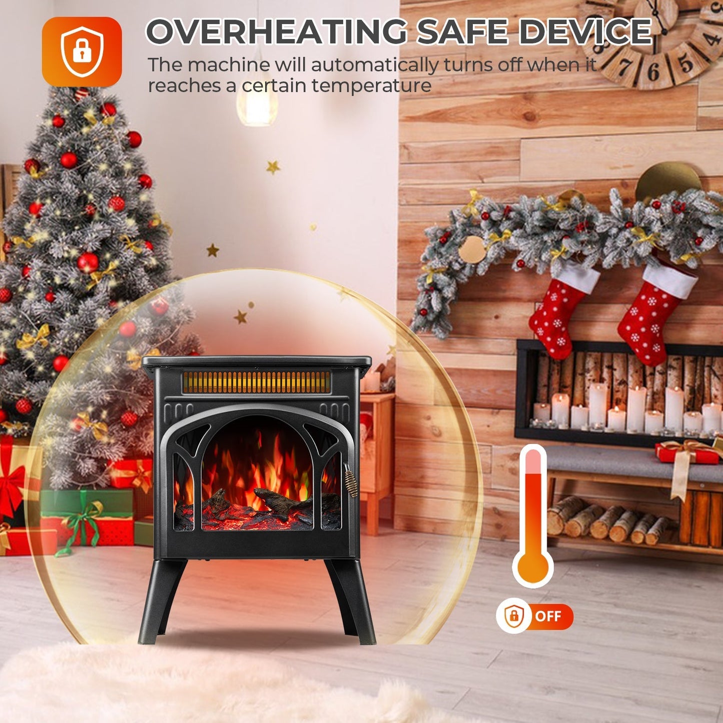 R.W.FLAME 17" Black 500W-1500W Freestanding Electric Fireplace Heater With Remote Control Adjustable Brightness and Heating Mode