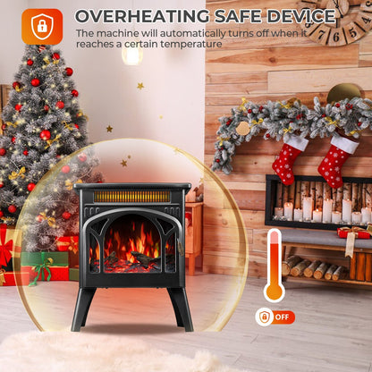 R.W.FLAME 17" Black 500W-1500W Freestanding Electric Fireplace Heater With Remote Control Adjustable Brightness and Heating Mode