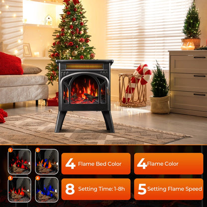 R.W.FLAME 17" Black 500W-1500W Freestanding Electric Fireplace Heater With Remote Control Adjustable Brightness and Heating Mode