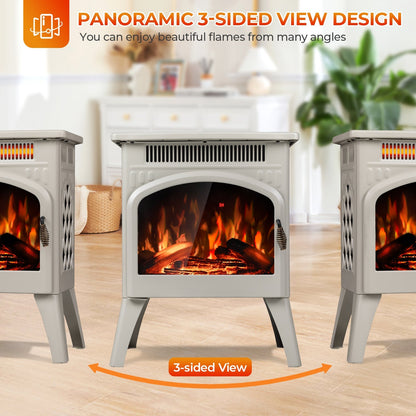 R.W.FLAME 17" Beige 500W-1500W Freestanding Electric Fireplace Heater With Flame Effects and Log Set Colors, Adjustable Brightness and Heating Mode