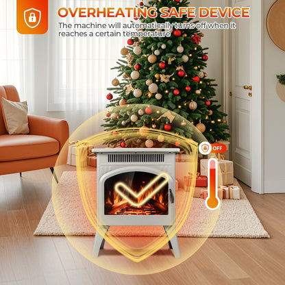 R.W.FLAME 17" Beige 500W-1500W Freestanding Electric Fireplace Heater With Flame Effects and Log Set Colors, Adjustable Brightness and Heating Mode