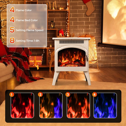 R.W.FLAME 17" Beige 500W-1500W Freestanding Electric Fireplace Heater With Flame Effects and Log Set Colors, Adjustable Brightness and Heating Mode