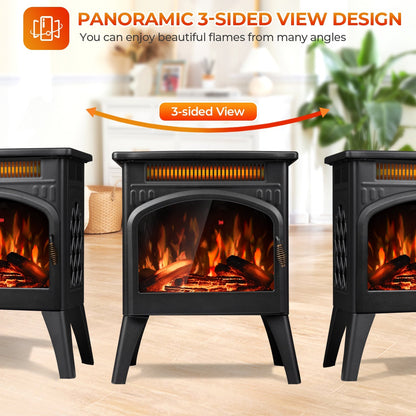 R.W.FLAME 17" Black 500W-1500W Freestanding Electric Fireplace Heater With Flame Effects and Log Set Colors, Adjustable Brightness and Heating Mode