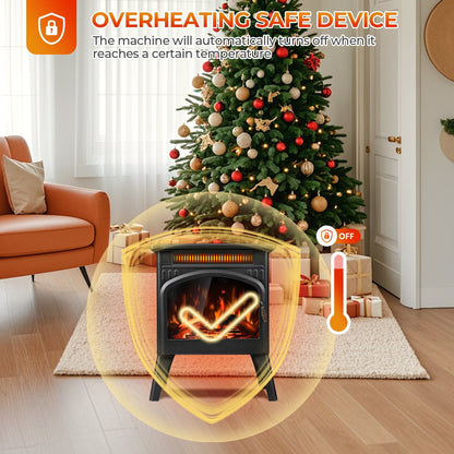R.W.FLAME 17" Black 500W-1500W Freestanding Electric Fireplace Heater With Flame Effects and Log Set Colors, Adjustable Brightness and Heating Mode