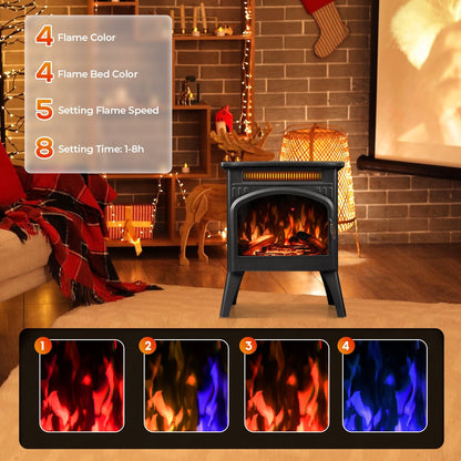 R.W.FLAME 17" Black 500W-1500W Freestanding Electric Fireplace Heater With Flame Effects and Log Set Colors, Adjustable Brightness and Heating Mode