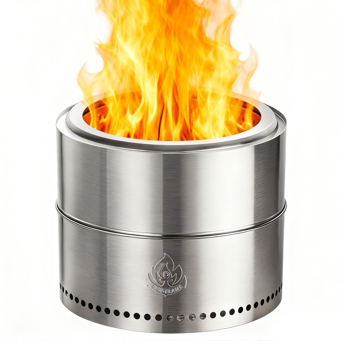R.W.FLAME 19" Stainless Steel Smokeless Wood Burning Round Fire Pit With Detachable Ash Pan and Carry Bag