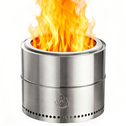 R.W.FLAME 19" Stainless Steel Smokeless Wood Burning Round Fire Pit With Detachable Ash Pan and Carry Bag