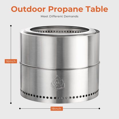 R.W.FLAME 19" Stainless Steel Smokeless Wood Burning Round Fire Pit With Detachable Ash Pan and Carry Bag