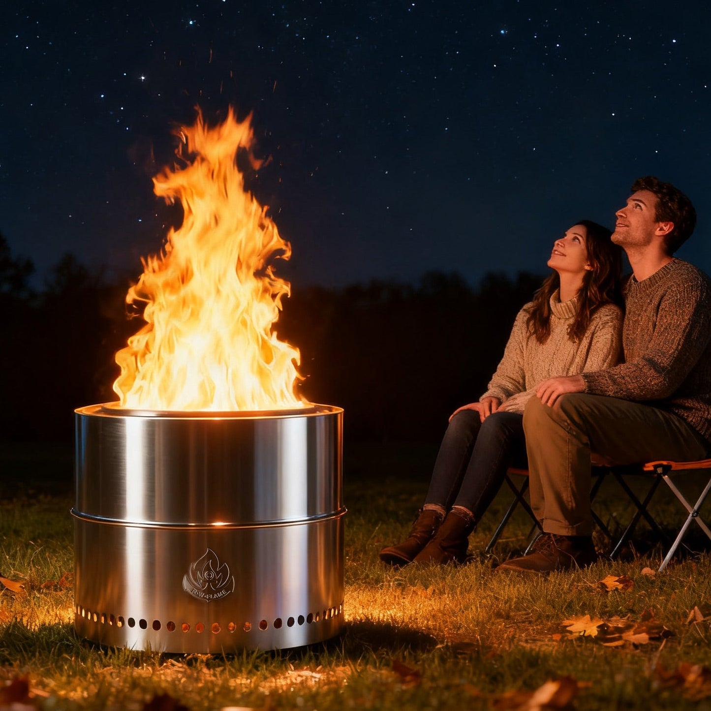 R.W.FLAME 19" Stainless Steel Smokeless Wood Burning Round Fire Pit With Detachable Ash Pan and Carry Bag