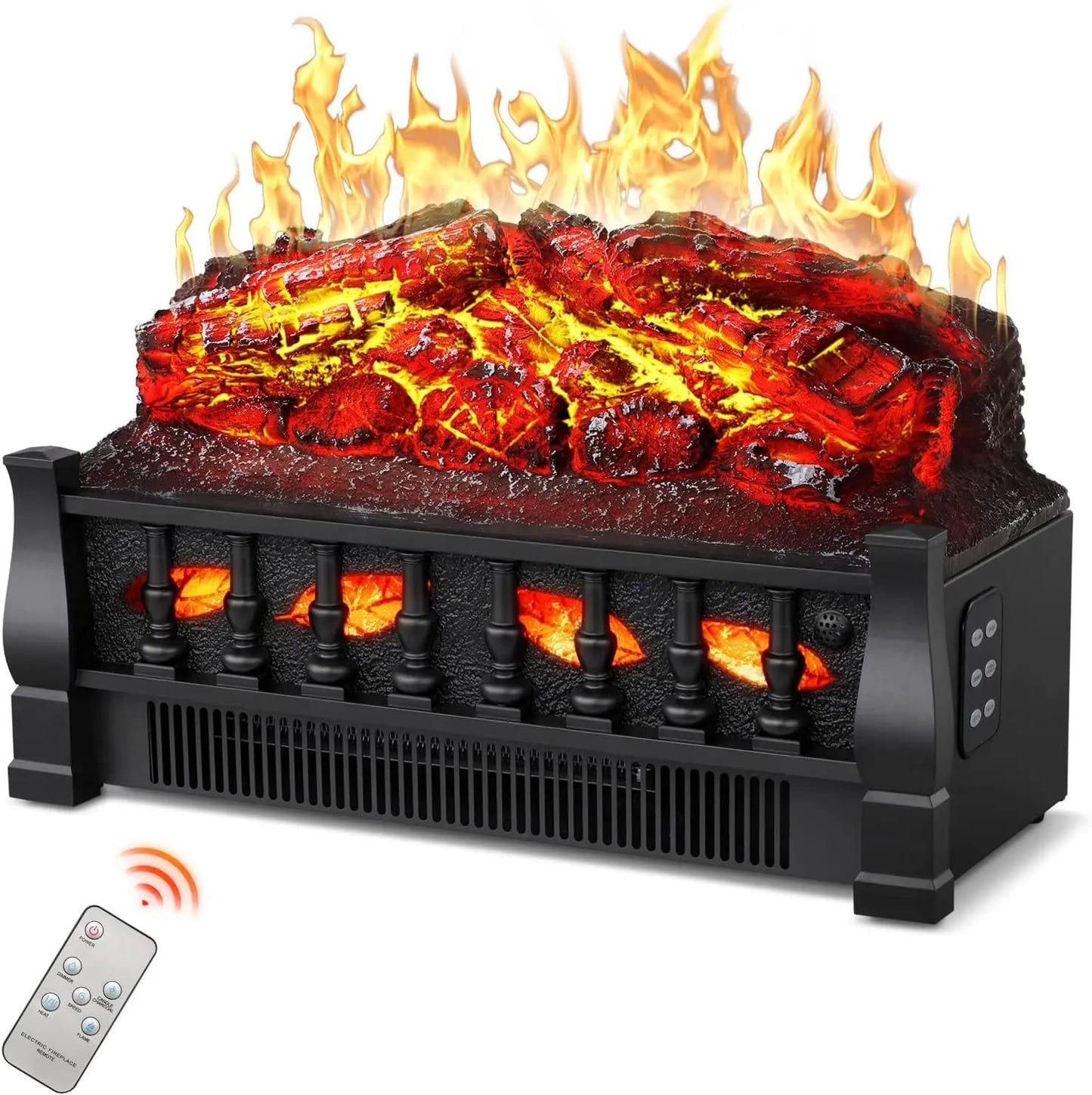 R.W.FLAME 21" Charcoal 750W/1500W Electric Fireplace Log Set Heater With Remote Control
