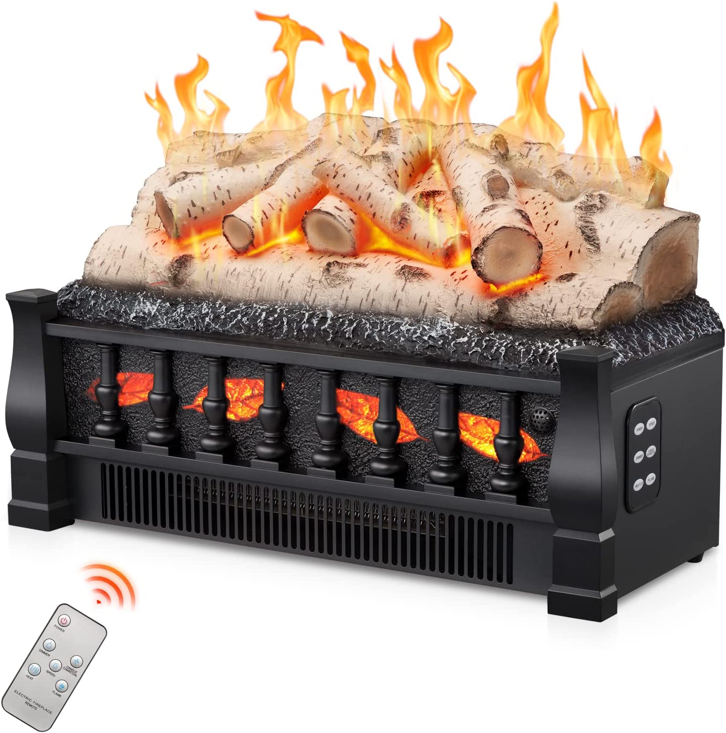 R.W.FLAME 21" Birch 750W/1500W Electric Fireplace Log Set Heater With Remote Control