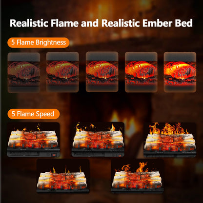 R.W.FLAME 20" Black 750W/1500W Electric Fireplace Log Heater With Crackling Sound and 5-Flame Brightness