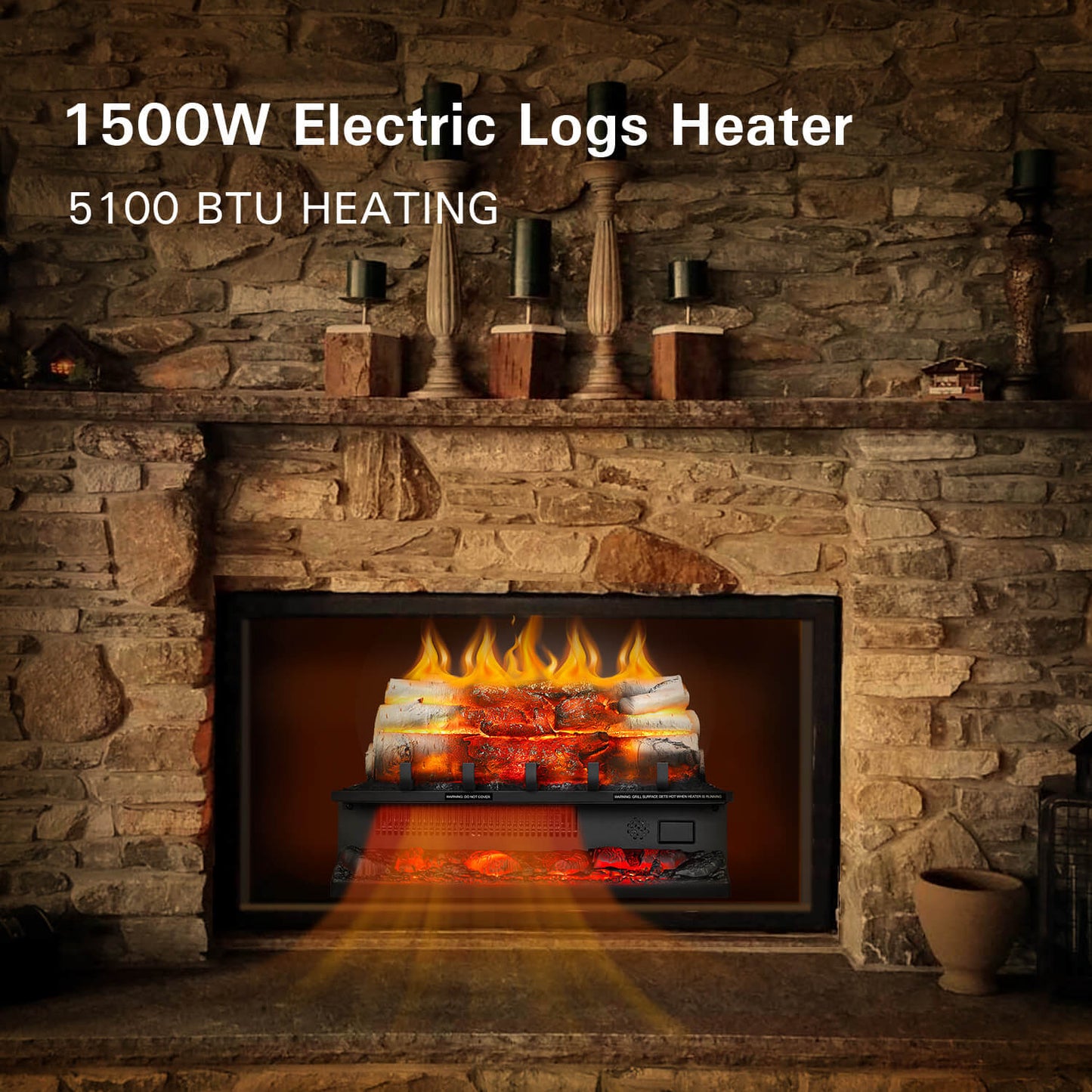 R.W.FLAME 20" Black 750W/1500W Electric Fireplace Log Heater With Crackling Sound and 5-Flame Brightness