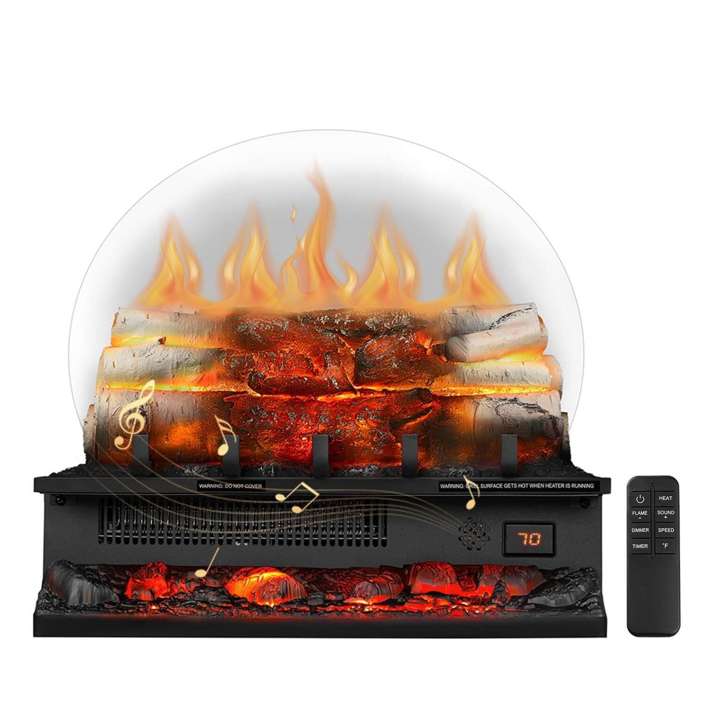 R.W.FLAME 20" Black 750W/1500W Electric Fireplace Log Heater With Crackling Sound and 5-Flame Brightness