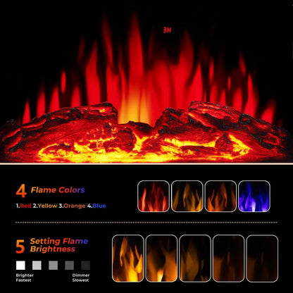 R.W.FLAME 24" Black 500W-1500W Freestanding Electric Fireplace Stove With Controllable 3D-Flame, 4 Variable Flame and Log Colors