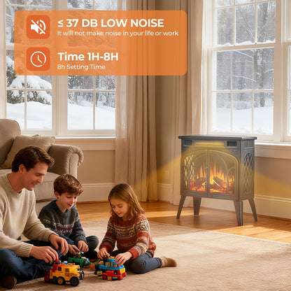 R.W.FLAME 24" Black 500W-1500W Freestanding Electric Fireplace Stove With Controllable 3D-Flame, 4 Variable Flame and Log Colors