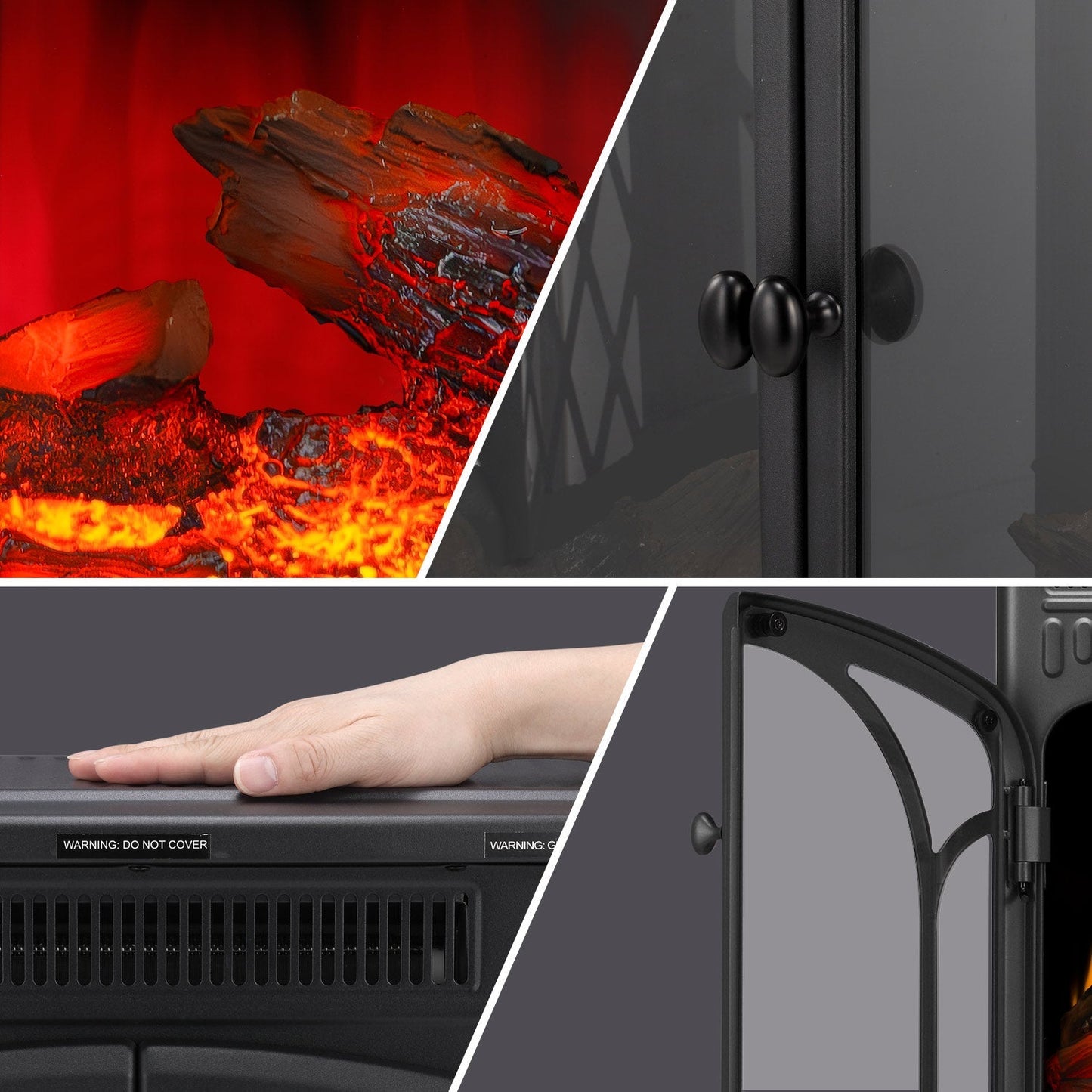R.W.FLAME 24" Black 500W-1500W Freestanding Electric Fireplace Stove With Controllable 3D-Flame, 4 Variable Flame and Log Colors