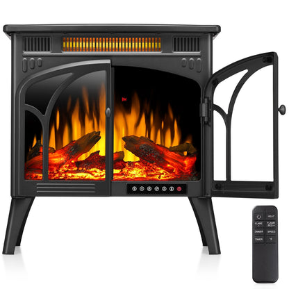 R.W.FLAME 24" Black 500W-1500W Freestanding Electric Fireplace Stove With Controllable 3D-Flame, 4 Variable Flame and Log Colors