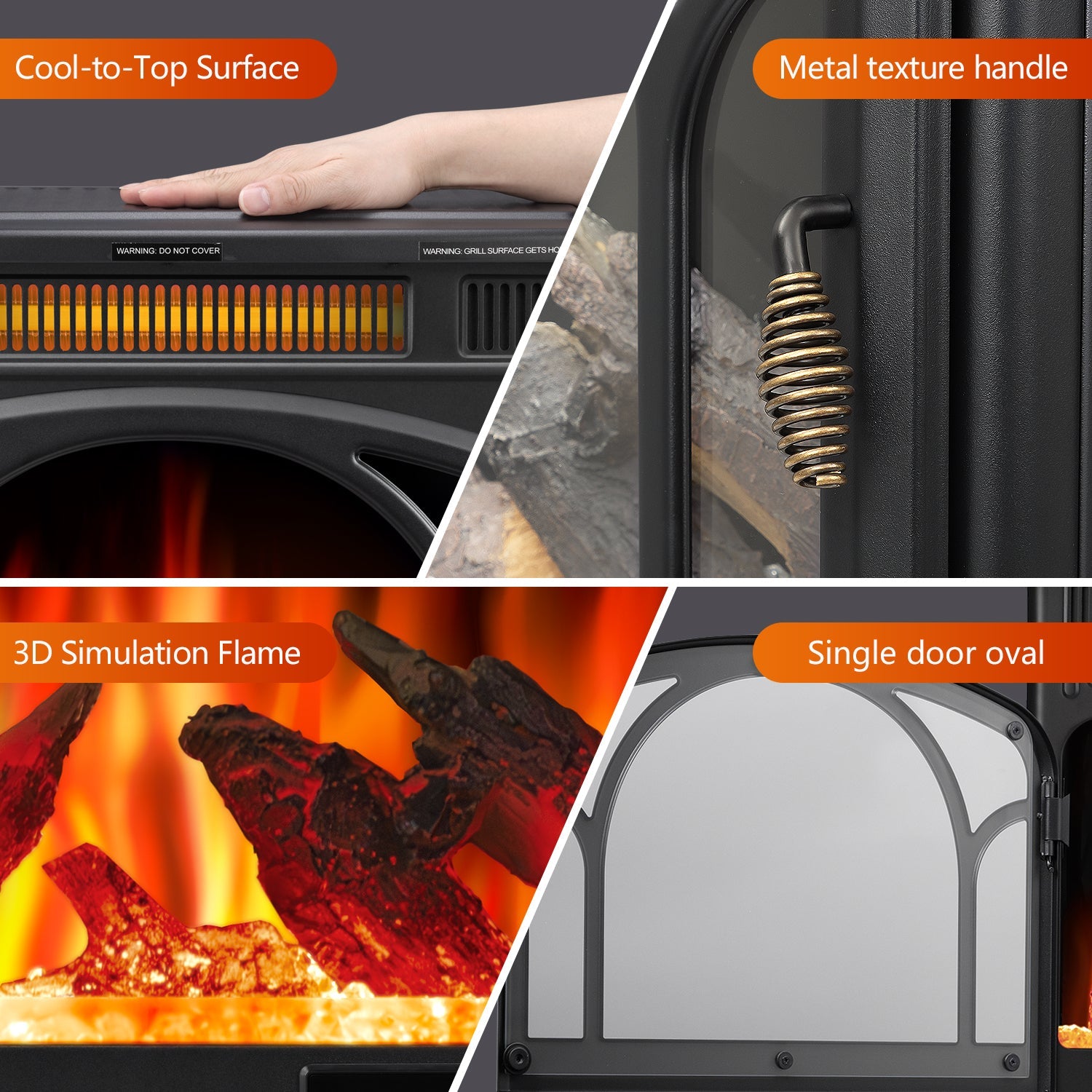 R.W.FLAME 24" Black 500W-1500W Electric Fireplace Heater With 3D-Realistic Flame Effect and Different Flame Colors