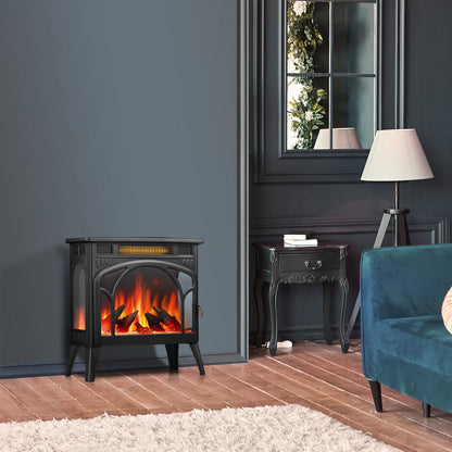 R.W.FLAME 24" Black 500W-1500W Electric Fireplace Heater With 3D-Realistic Flame Effect and Different Flame Colors